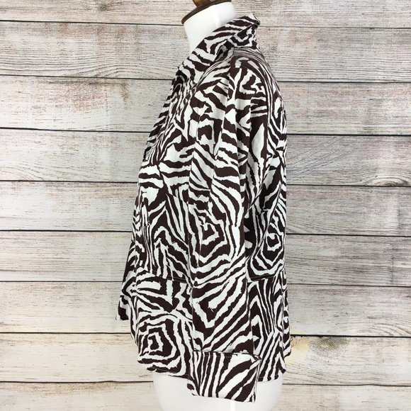 David N Linen Blend Top Button Up Peplum Waist Short Animal Print Women's M - Picture 2 of 7